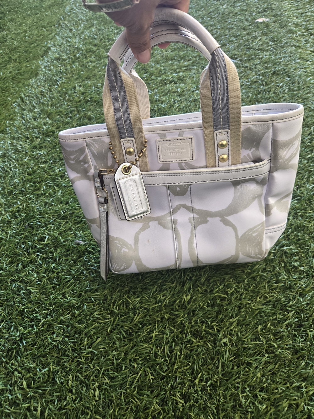 COACH Small Signature Floral Tote in Ivory and Taupe
